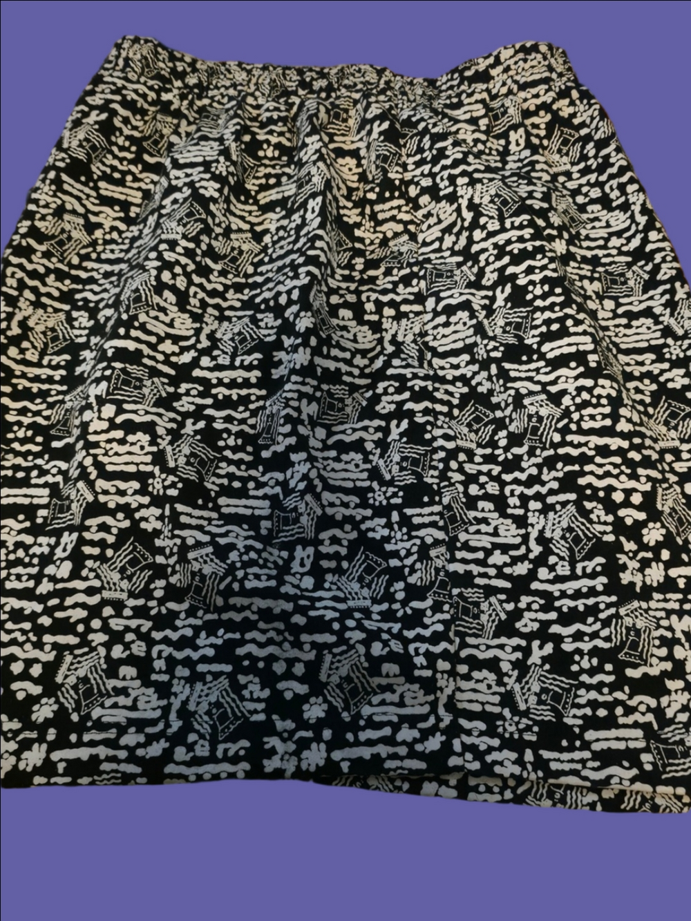 4/$67 Deal! Vintage Black and White Printed A-Line Skirt